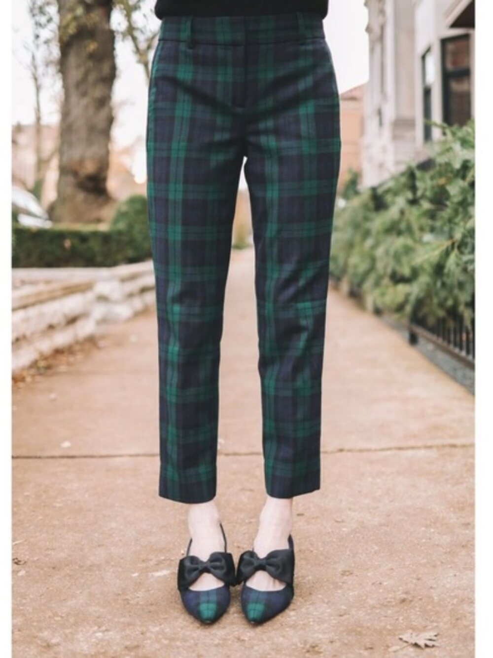 NWT J. Crew Black Watch Plaid Green & Navy Blue Full Length Ruby Pants sz 4